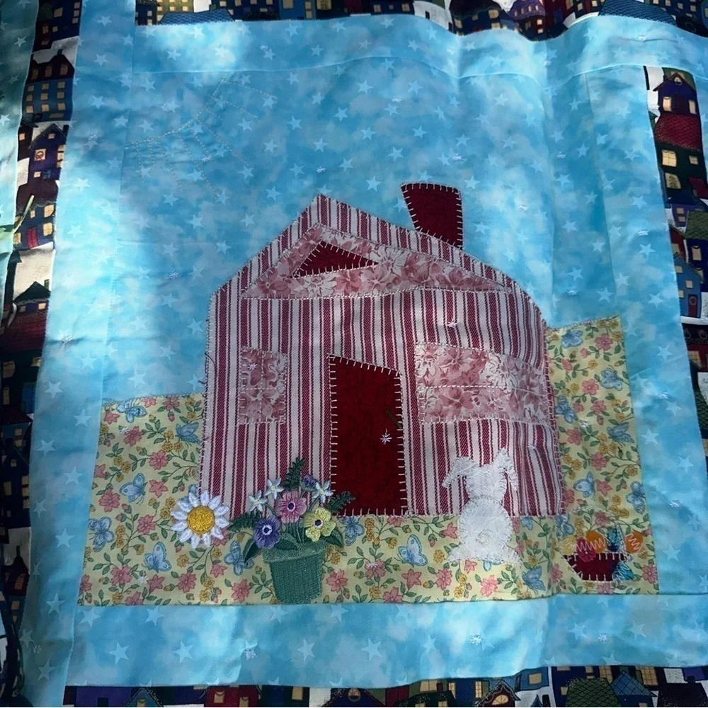 2002 HGTV Strolling down the block quilt completed with pillow 54x66